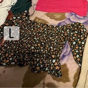 Floral Off-Shoulder Blouse - Black and Yellow